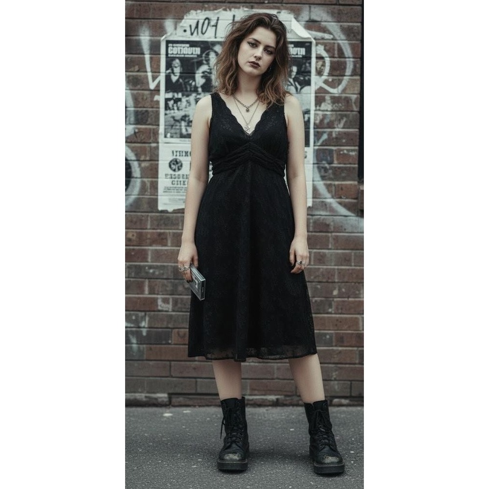 Hi Studio Jonathan Martin Women 14 Dress Black Whimsigoth Y2K Grunge Lace